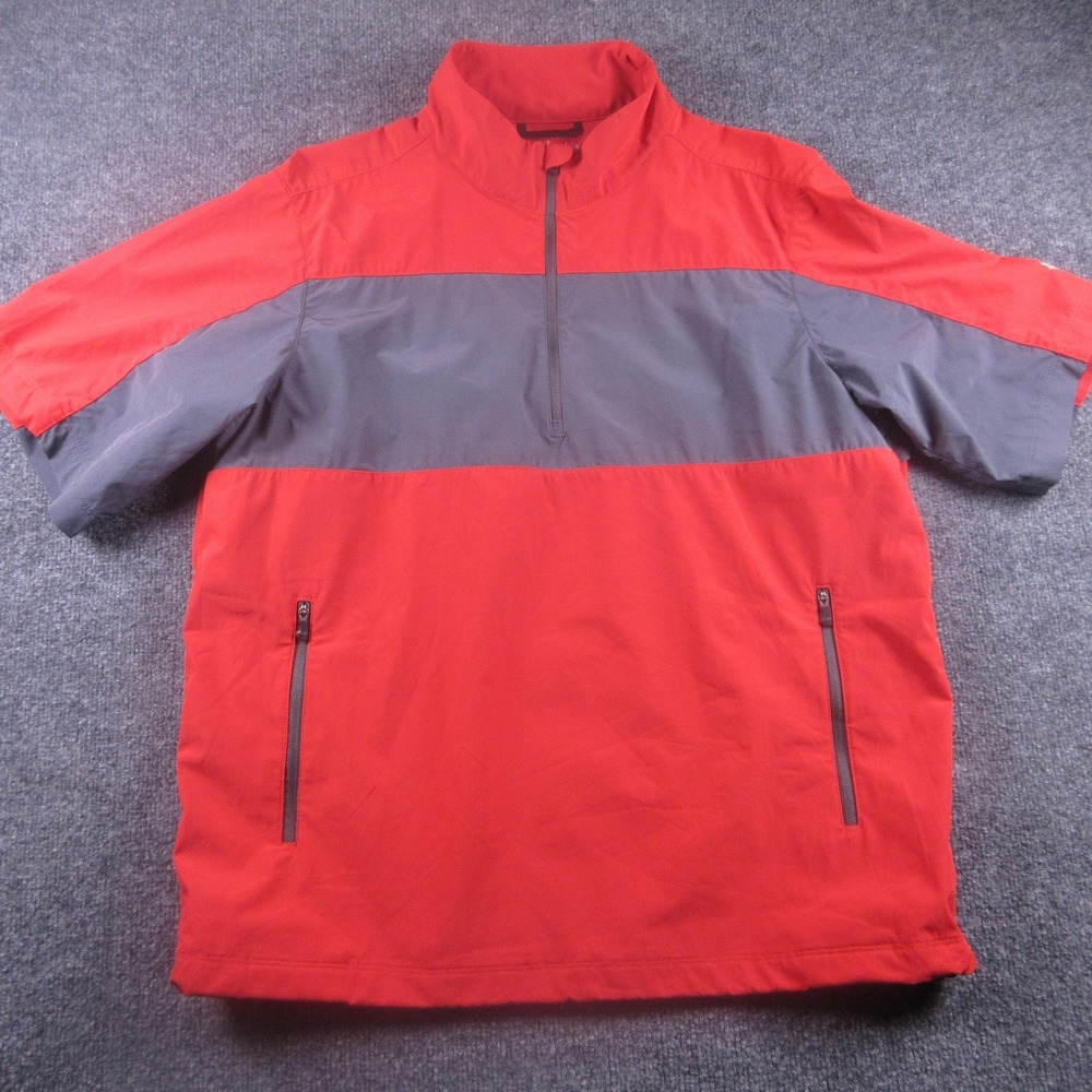 Columbia Jacket Mens Medium Red Gray Colorblock 1/4 Zip Golf Windbreaker Pockets